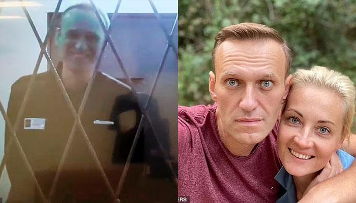 Alexei Navalny in his last video appearance in court (left) and with his wife (right) in these photos.—Reuters