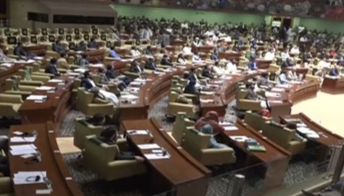 The Sindh Assembly session is underway as seen in this still taken from a video on February 26, 2024. — YouTube/Hum News Live