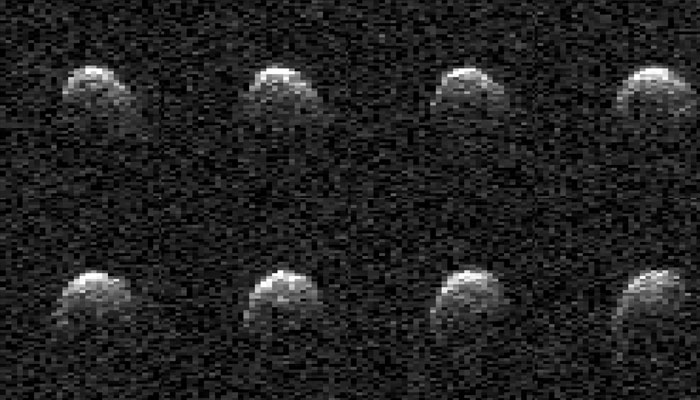 The day before asteroid 2008 OS7 made its close approach with Earth on Feb. 2, this series of images was captured by the powerful 230-foot (70-meter) Goldstone Solar System Radar antenna near Barstow, California.—Nasa