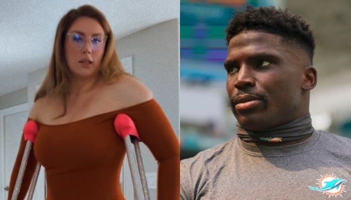 This combination of images shows plus-size model and influencer Sophie Hall (left) and Miami Dolphins wide receiver Tyreek Hill. — Instagram/@sophiesselfies224, Reuters/File