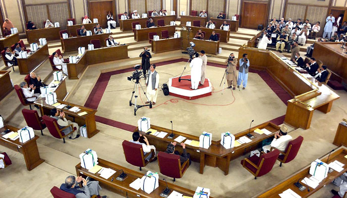 A view of the Balochistan Assembly during the budget session in Quetta, on June 20, 2023. — INP