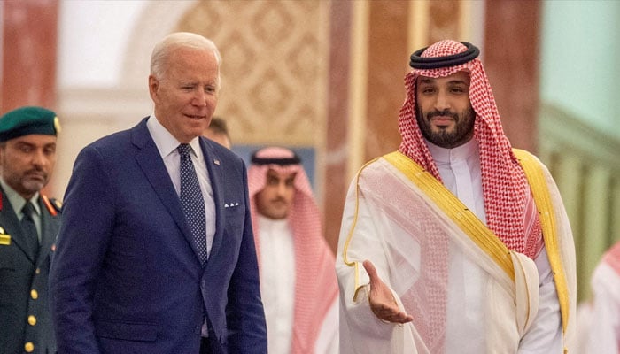 Saudi Crown Prince Mohammed bin Salman receives US President Joe Biden at Al Salman Palace upon his arrival in Jeddah, Saudi Arabia, July 15, 2022. —Reuters