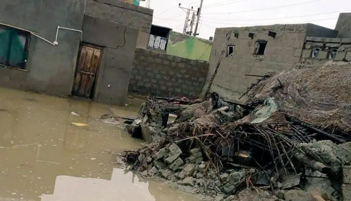 A house collapsed during the recent torrential rains in Gwadar. — X/ @ImranaImdad