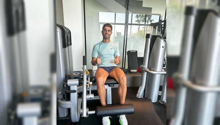 Ronaldo cant stop while exercising after receiving a one-match ban.—Instagram@Cristiano