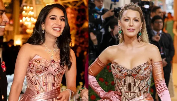 Trader Radhika at Versace;  Blake Lively with Versace at the Met Gala 2022. — Reuters/File