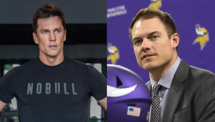 This combination of images shows former New England Patriots teammates Tom Brady (left) and Kevin OConnell. — Instagram/@tombrady, St. Paul Pioneer Press via Scott Takushi