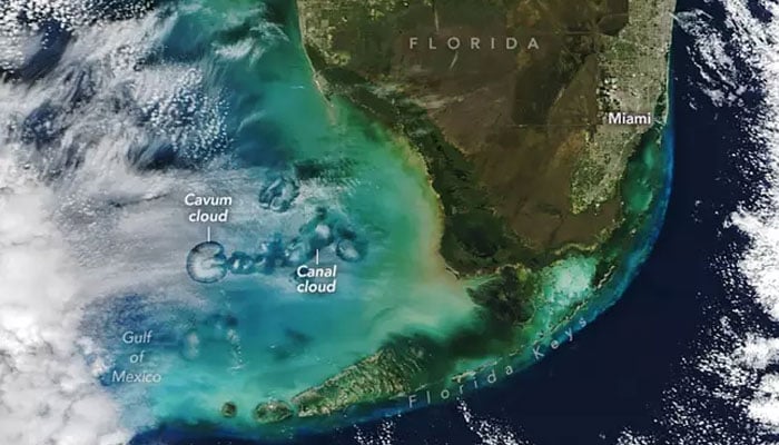 This satellite image shows cavum clouds seen between the Gulf of Mexico and Florida from outer space. — Nasa/File