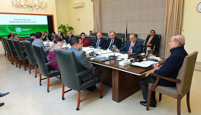 Prime Minister Muhammad Shehbaz Sharif chairs a meeting on matters related to the economy on March 04, 2024. —PMO