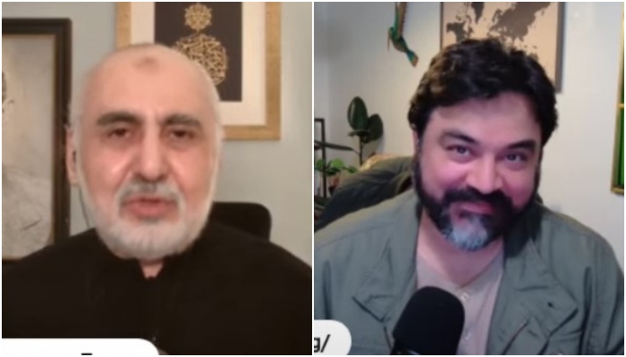 YouTubers Adil Raja (R) and Haider Mehdi (L) are holding a discussion about PTI leaders in a YouTube video. —Screengrab/Haider Mehdi.