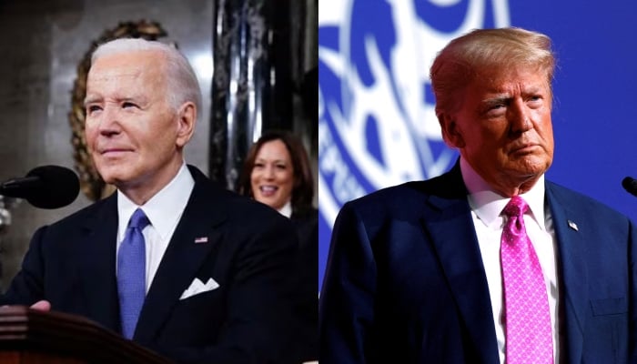 US President Joe Biden (left) during the State of the Union speech and former president Donald Trump. — Reuters/File