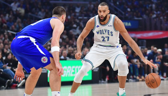 Minnesota Timberwolves center Rudy Gobert (27) moves the ball against Los Angeles Clippers center Ivica Zubac (40) during the first half at Crypto.com Arena in Los Angeles, California, US on February 12, 2024. — Reuters