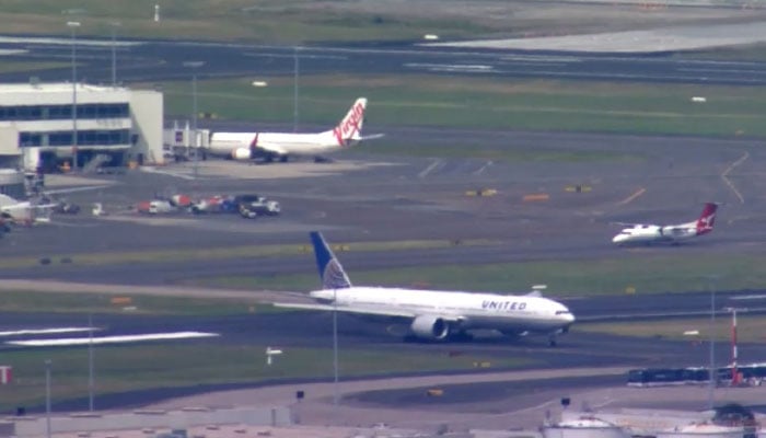 A United Airlines flight bound for San Francisco made an emergency landing at Sydney Airport in Australia on March 11, 2024. —Nine News