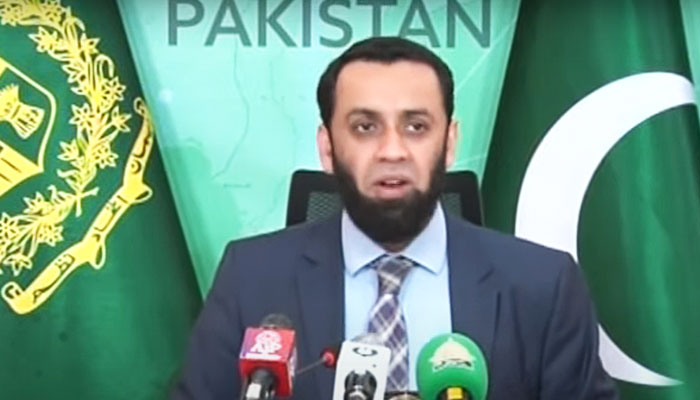 Information Minister Attaullah Tarar speaking during a press conference in Islamabad on March 13, 2024. — YouTube screengrab/Geo News