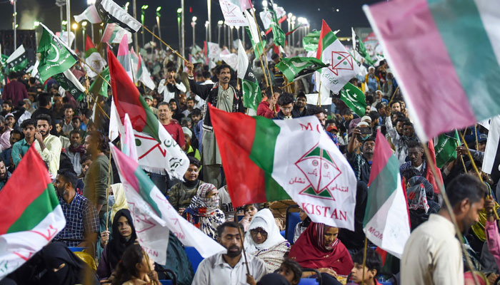 Supporters of Muttahida Qaumi Movement-Pakistan (MQM-P) attend an election campaign rally in Karachi on January 21, 2024. — AFP