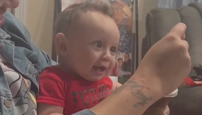 This still taken from a video released on March 14, 2024, shows the 1-year-old infant Lennox playing with his aunt. — NBC Connecticut