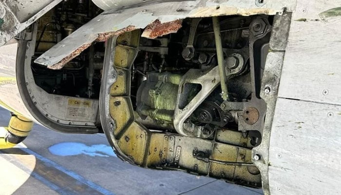 An image of the missing external panel on the Boeing 737-800 aircraft from United Airlines Flight 433.  —The Sydney Morning Herald via Rogue Valley