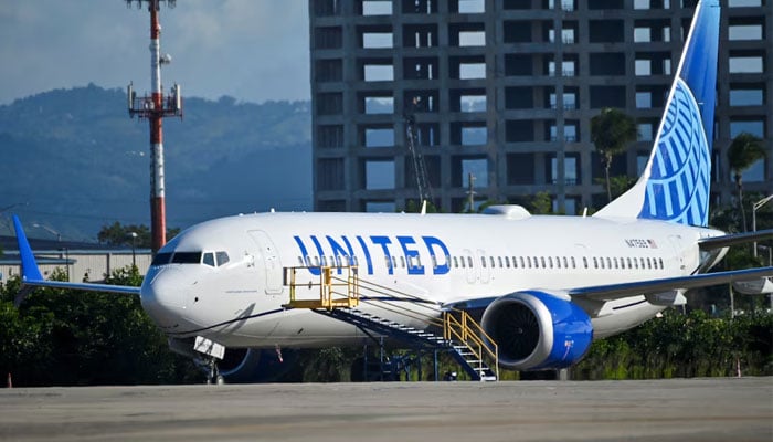 A United Airlines Boeing 737 MAX 9 jetliner is grounded at Luis Munoz Marin International Airport in San Juan, Puerto Rico January 7, 2024. — Reuters