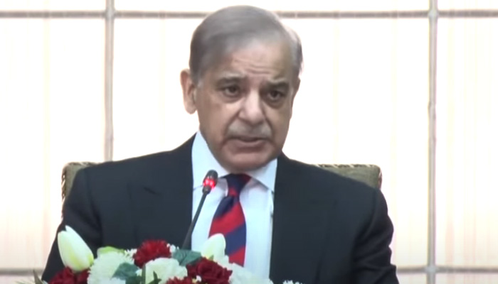 Prime Minister Shehbaz Sharif addresses the session of apex committee of Special Investment Facilitation Council (SIFC) on March 21, 2024, in this still taken from a video. — Geo News