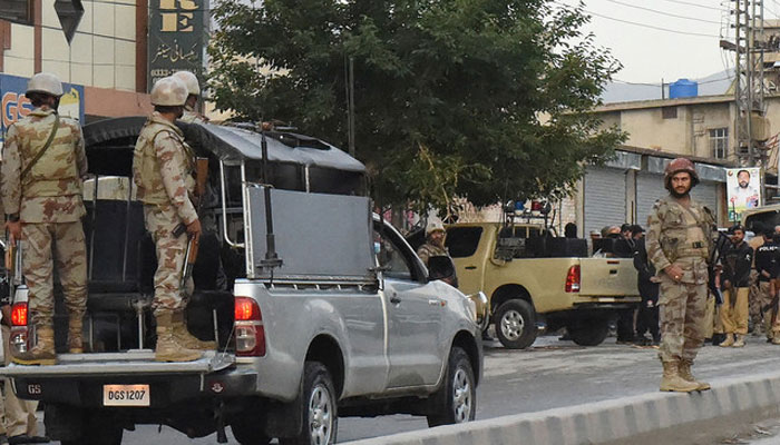 In this file photo, Pakistani paramilitary soldiers cordoned off the site of an attack by gunmen on soldiers in Quetta, Balochistan, on June 29, 2016. — AFP