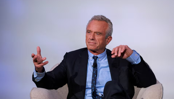 Independent Presidential candidate Robert F. Kennedy Jr. speaks during The World Values Networks Presidential Candidate Series in New York City on July 25, 2023. Robert F. Kennedy Jr names Nicole Shanahan as his running mate. — Reuters