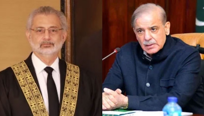 CJP Qazi Faez Isa (left) and PM Shehbaz Sharif. — SC website/PID/File