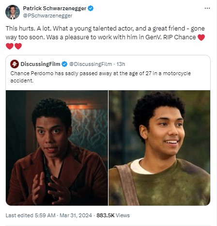 Chance Perdomo tribute pours in, led by Gen V co-stars