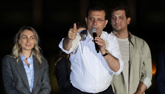 Istanbul Mayor Ekrem Imamoglu, mayoral candidate of the main opposition Republican Peoples Party (CHP), addresses his supporters following the early results in front of the Istanbul Metropolitan Municipality (IBB) in Istanbul, Turkey April 1, 2024. —Reuters