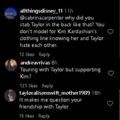 Taylor Swift fans question Sabrinas friendship amid Kim Kardashian feud