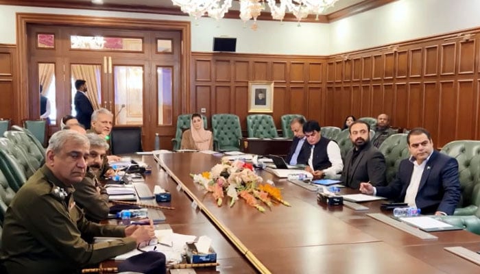 Punjab Chief Minister Maryam Nawaz chairs a special meeting to review the overall law and order situation in the province on April 13, 2024. Radio Pakistan