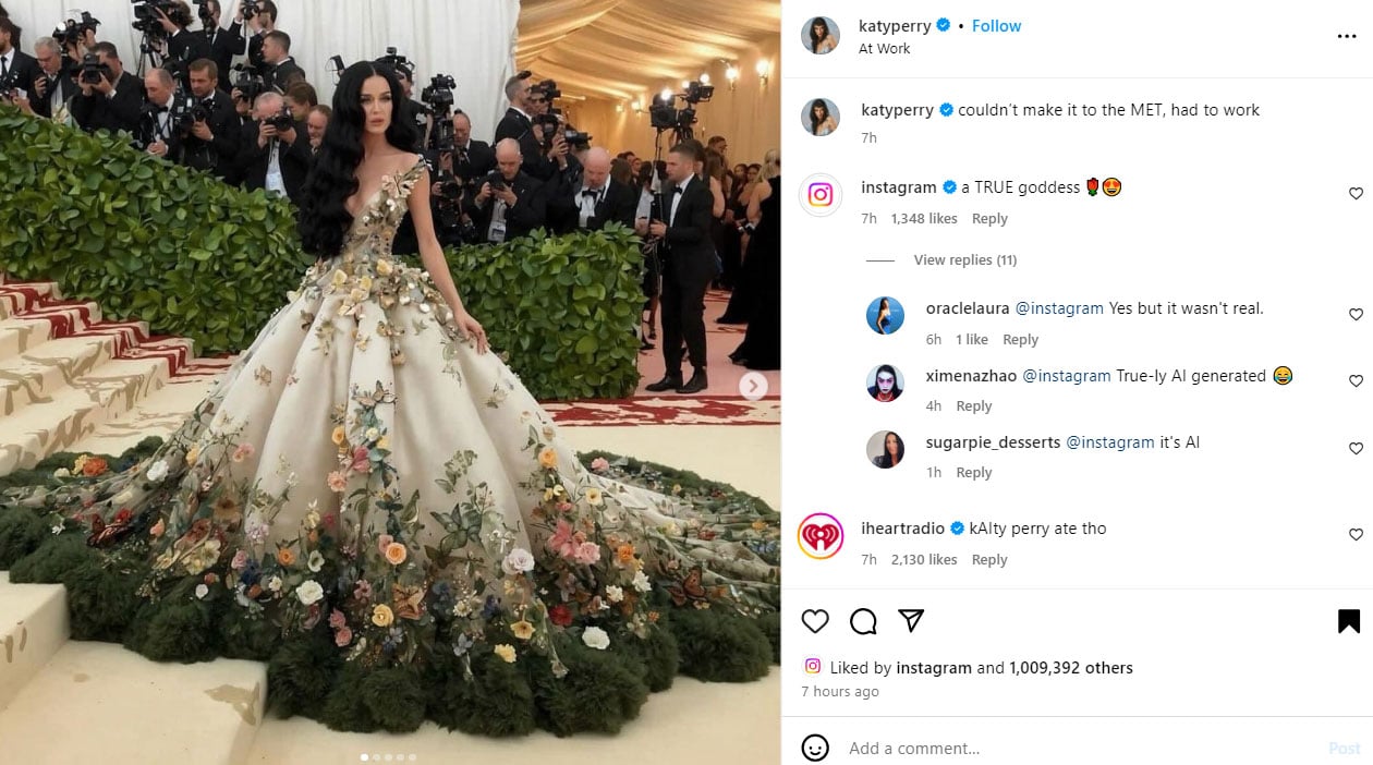 Katy Perry reacts to her viral fake Met Gala image