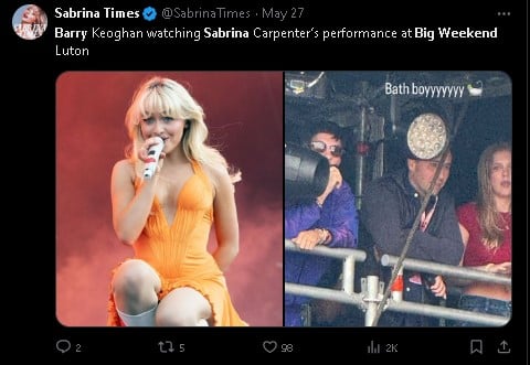 Barry Keoghan cant take his eyes off Sabrina Carpenter at Big Weekend