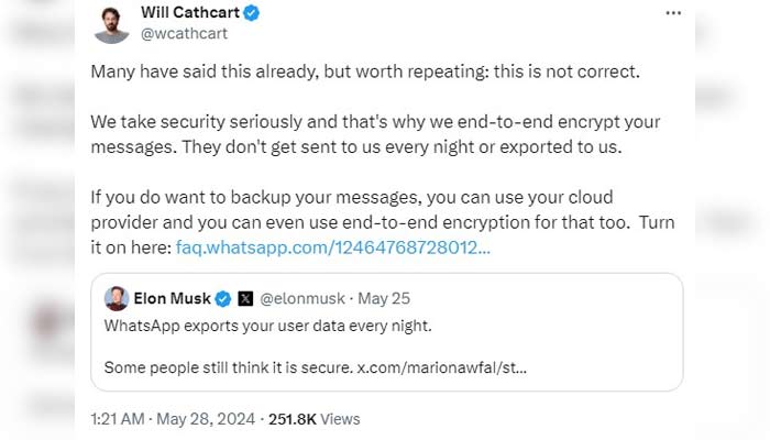 What incorrect statement did Elon Musk issue about WhatsApp?