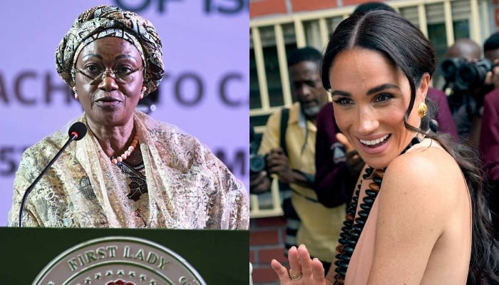 First Lady of Nigeria breaks silence on Meghan Markles outfit controversy