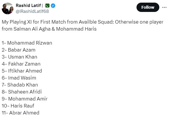 T20 World Cup 2024: Rashid Latif names Green Shirts playing XI for opening match against US