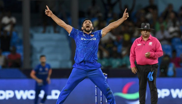 Gulbadin Naib was Afghanistan’s man with the golden arm, bowling his team to a surprise 21-run victory over previously unbeaten Australia in their Group One Super Eight encounter in the T20 World Cup at the Arnos Vale Stadium on June 23, 2024. — AFP