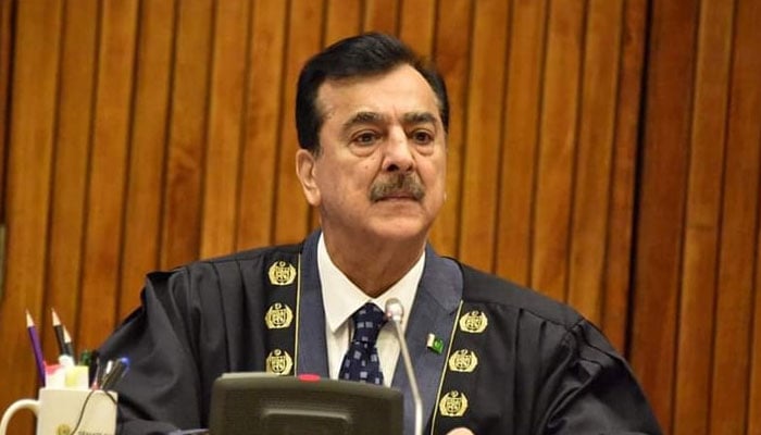 Senate Chairman and senior PPP leader Yusuf Raza Gilani chairs a Senate session in this image released on June 7, 2024. — Facebook/Syed Yousuf Raza Gillani/File