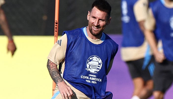 Argentinas Lionel Messi trains with his national team fot Copa America matches at RBNY Training Facility, East Hanover, New Jersey, United States on June 24, 2024. — Reuters