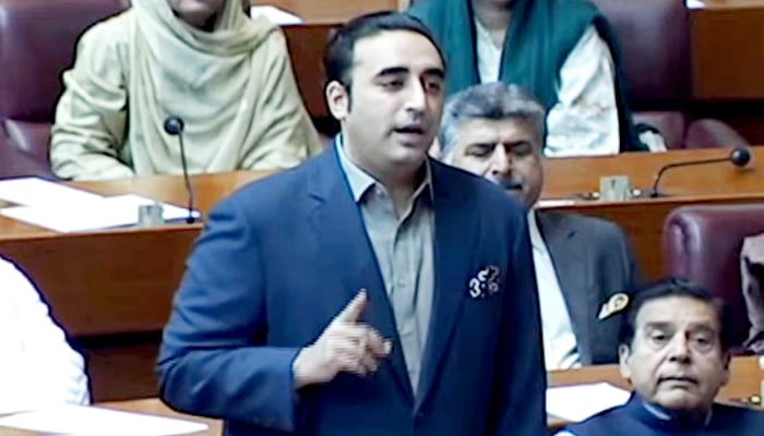 PPP Chairman Bilawal Bhutto-Zardari speaks on the floor of the National Assembly, on June 25, 2024. — Screengrab/GeoNews