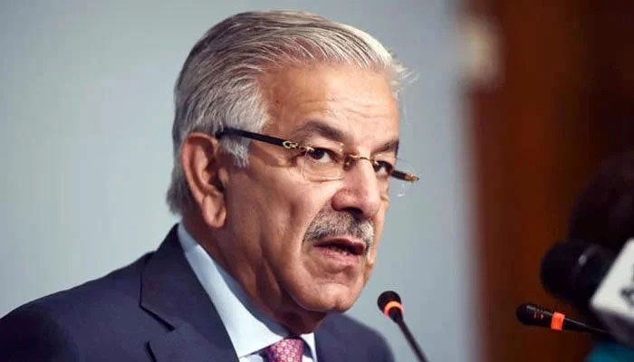 Defence Miniser Khawaja Asif speaks during a presser in this undated photo. — AFP