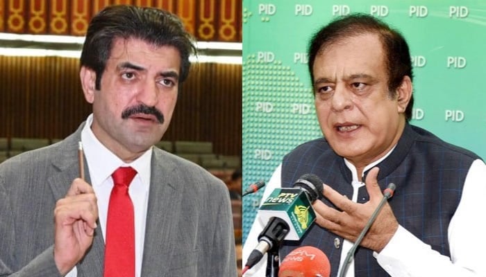 Pakistan Tehreek-e-Insaf (PTI) leaders Sher Afzal Marwat (left) and Shibli Faraz. — Facebook/Radio Pakistan