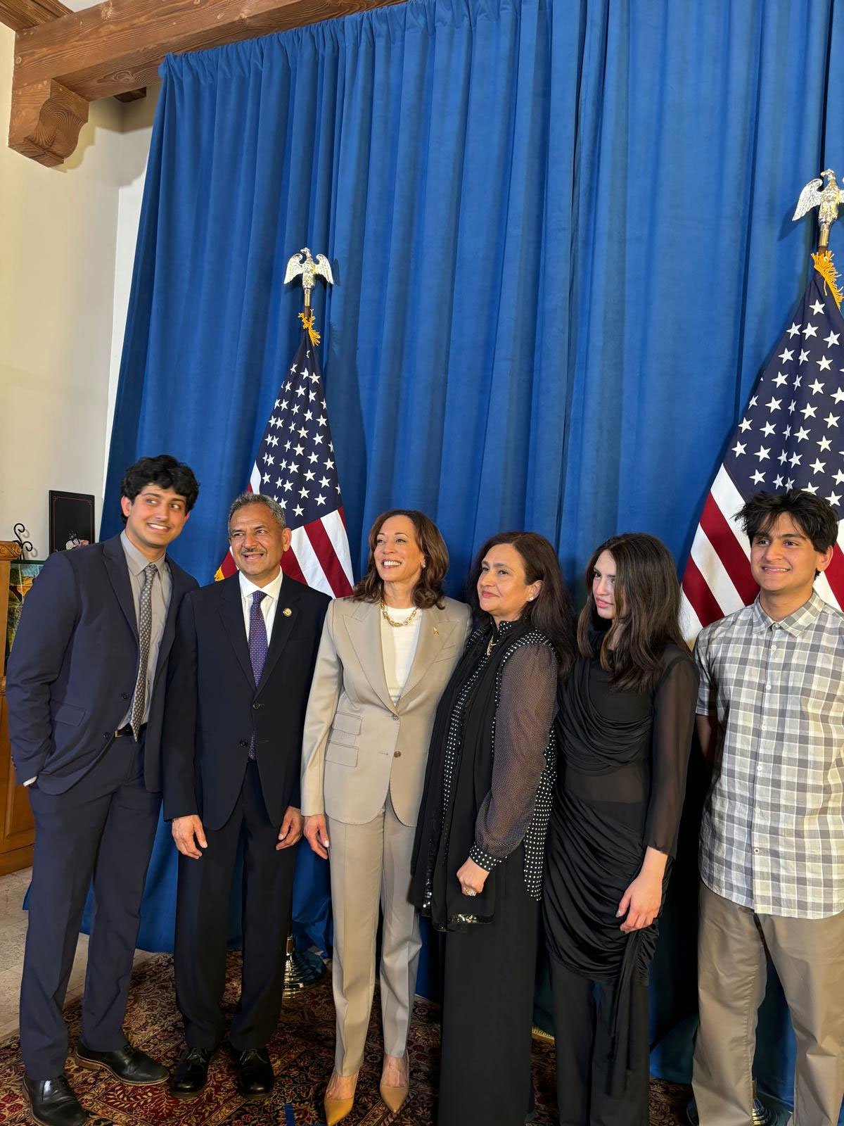VP Kamala Harris poses for a photograph with the host Dr Asif Mehmood and his family in the US. — Photo provided by author