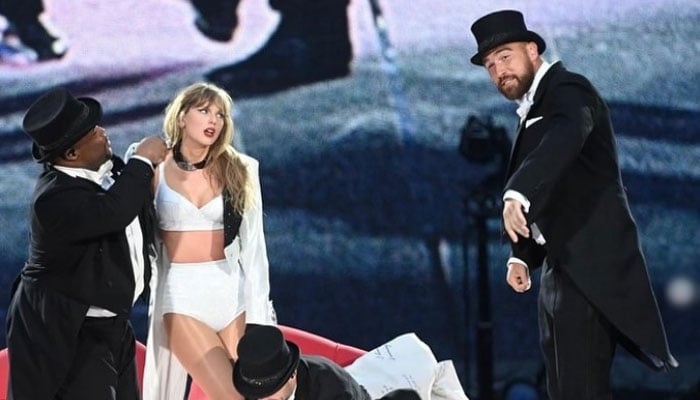 Taylor Swift paid him a sweet tribute to Travis Kelce by mimicking his signature archer pose at Dublin show