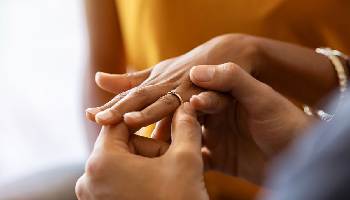 A representational image of a woman wearing a wedding ring as a man holds her hand. — Canva