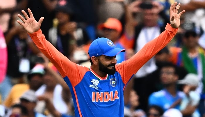 India’s Virat Kohli celebrates winning the ICC Twenty20 World Cup 2024 final match between India and South Africa at Kensington Oval in Bridgetown, Barbados, on June 29, 2024. —AFP