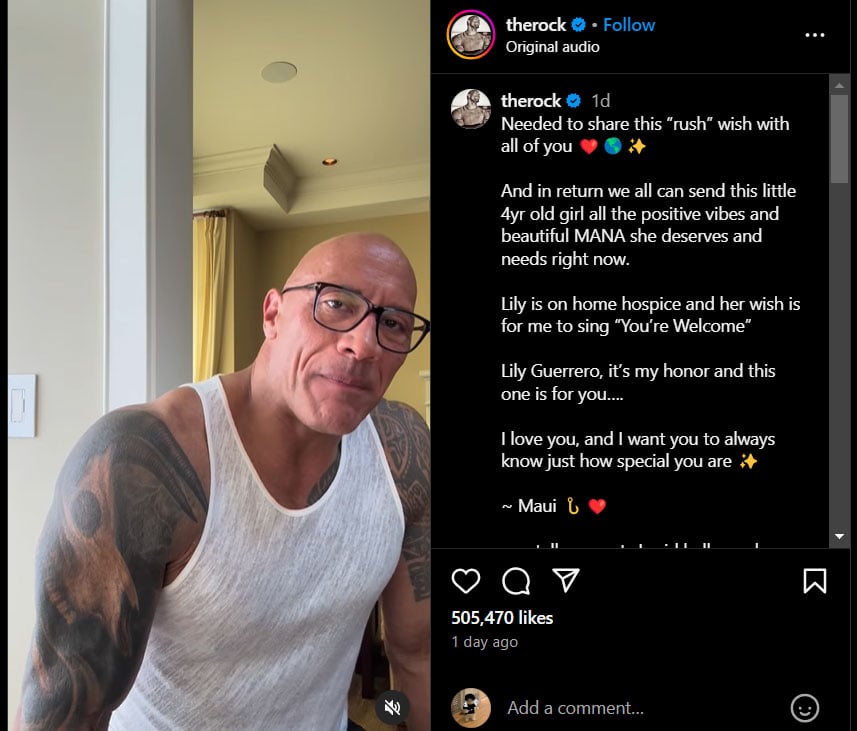 Moana star Dwayne Johnson makes little girl day with sweet gesture