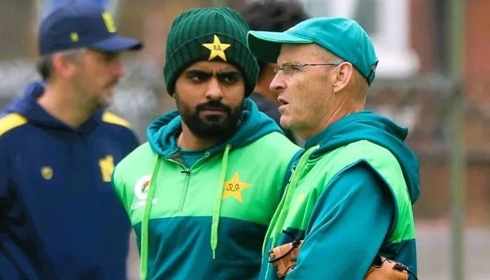 Pakistans skipper Babar Azam pictured alongside national sides white-ball coash Gary Kirsten in this image released on May 24, 2024. — X/@TheRealPCB
