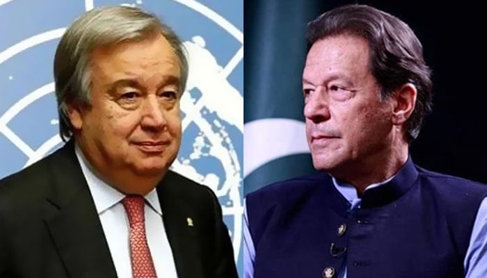United Nations Secretary-General António Guterres and PTI founder Imran Khan. — AFP/Facebook/Dr Yasmin Rashid