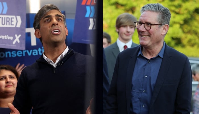 This combination of images shows Britains Prime Minister Rishi Sunak (left) and Labour Party leader Keir Starmer. — Reuters/Files