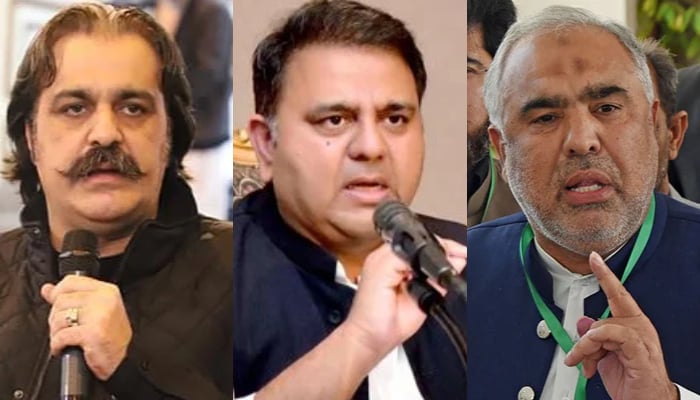 (From left to right) KP CM Ali Amin Gandapur, ex-federal minister Fawad Chaudhry and senior PTI leader Asad Qasier. — Facebook/Ali Amin Khan Gandapur/PID/Online/File