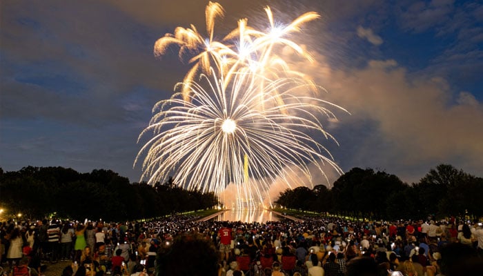 Fireworks explode over the National Mall during Fourth of July celebrations, in Washington, US, on July 4, 2023. — Reuters
